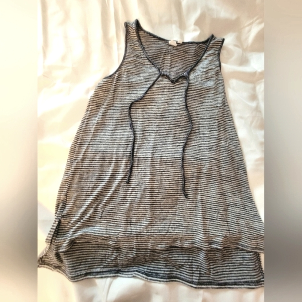 GAP LONDON Long High Low Tank, Soft, Stripes & Tie At Neckline L